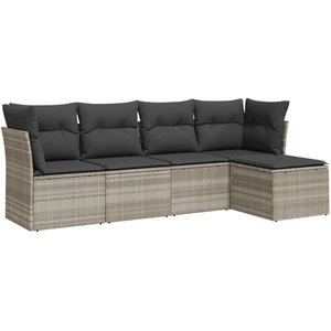 vidaXL Salon de jardin 5 pcs avec coussins gris clair résine tressée pas cher