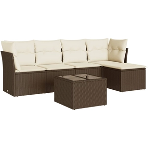 vidaXL Salon de jardin avec coussins 5 pcs marron résine tressée pas cher