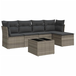 vidaXL Salon de jardin 5 pcs avec coussins gris résine tressée pas cher