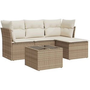 vidaXL Salon de jardin avec coussins 4 pcs beige résine tressée pas cher