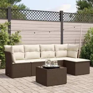 vidaXL - 6-delige - Loungeset - met - kussens - poly - rattan - bruin pas cher
