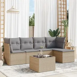 vidaXL Salon de jardin avec coussins 6 pcs beige résine tressée pas cher