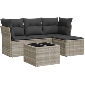 vidaXL Salon de jardin 4 pcs avec coussins gris clair résine tressée pas cher
