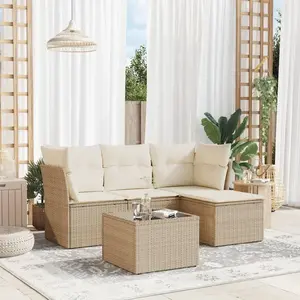 vidaXL Salon de jardin avec coussins 5 pcs beige résine tressée pas cher