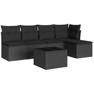 vidaXL Salon de jardin 5 pcs avec coussins noir résine tressée pas cher