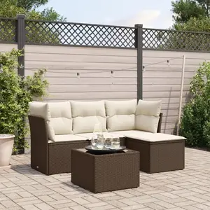vidaXL - 5-delige - Loungeset - met - kussens - poly - rattan - bruin pas cher
