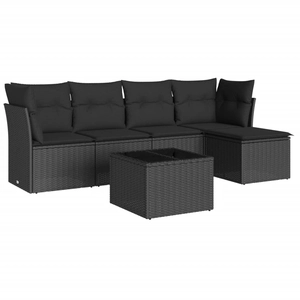 vidaXL Salon de jardin 5 pcs avec coussins noir résine tressée pas cher