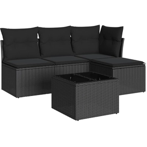 vidaXL Salon de jardin 5 pcs avec coussins noir résine tressée pas cher