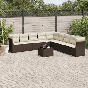 vidaXL - 10-delige - Loungeset - met - kussens - poly - rattan - bruin pas cher