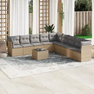 vidaXL Salon de jardin avec coussins 10 pcs beige résine tressée pas cher