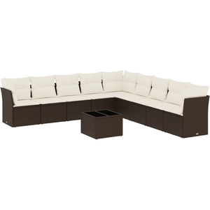 vidaXL Salon de jardin avec coussins 9 pcs marron résine tressée pas cher