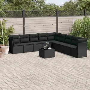 vidaXL Salon de jardin 10 pcs avec coussins noir résine tressée pas cher