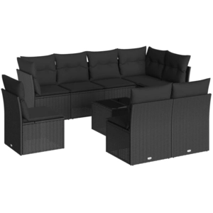 vidaXL Salon de jardin 9 pcs avec coussins noir résine tressée pas cher