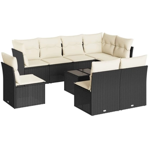 vidaXL Salon de jardin 9 pcs avec coussins noir résine tressée pas cher