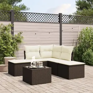 vidaXL - 6-delige - Loungeset - met - kussens - poly - rattan - bruin pas cher