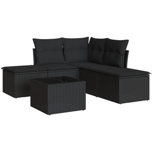 vidaXL Salon de jardin 6 pcs avec coussins noir résine tressée pas cher