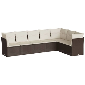 vidaXL Salon de jardin avec coussins 7 pcs marron résine tressée pas cher