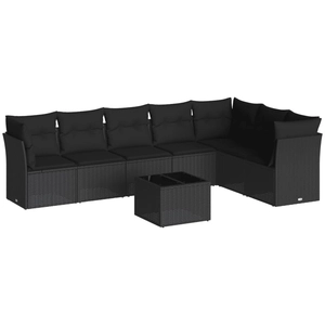 vidaXL Salon de jardin 8 pcs avec coussins noir résine tressée pas cher
