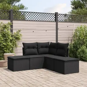 vidaXL Salon de jardin 5 pcs avec coussins noir résine tressée pas cher
