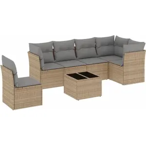 vidaXL Salon de jardin avec coussins 7 pcs beige résine tressée pas cher