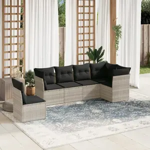 vidaXL Salon de jardin 6 pcs avec coussins gris clair résine tressée pas cher