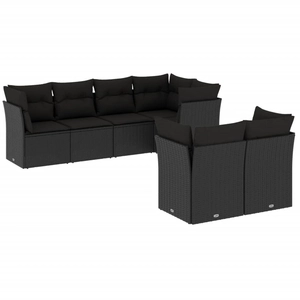 vidaXL Salon de jardin 7 pcs avec coussins noir résine tressée pas cher