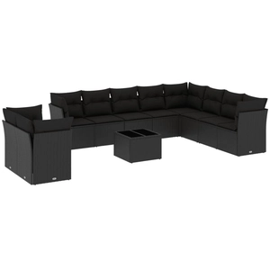 vidaXL Salon de jardin 11 pcs avec coussins noir résine tressée pas cher