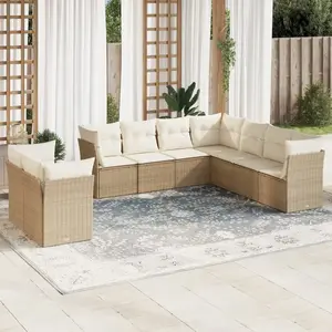 vidaXL Salon de jardin avec coussins 9 pcs beige résine tressée pas cher