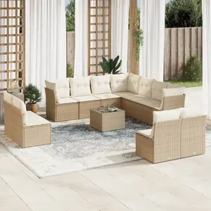 vidaXL Salon de jardin avec coussins 12 pcs beige résine tressée pas cher