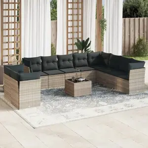 vidaXL Salon de jardin 11 pcs avec coussins gris clair résine tressée pas cher