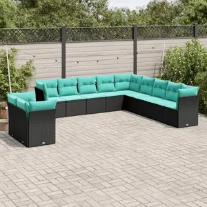 vidaXL Salon de jardin 11 pcs avec coussins noir résine tressée pas cher