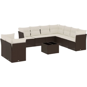 vidaXL Salon de jardin avec coussins 9 pcs marron résine tressée pas cher