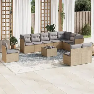vidaXL Salon de jardin 11 pcs avec coussins beige résine tressée pas cher