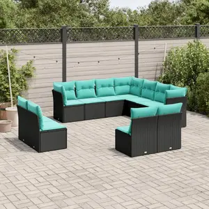 vidaXL Vidaxl Salon De Jardin 11 Pcs Avec Coussins Noir Résine Tressée pas cher