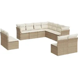 vidaXL Salon de jardin 11 pcs avec coussins beige résine tressée pas cher