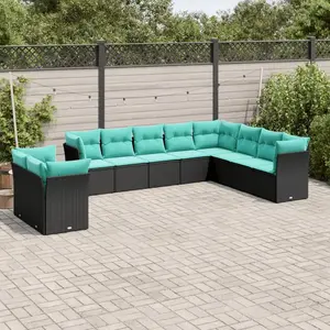 vidaXL Vidaxl Salon De Jardin 10 Pcs Avec Coussins Noir Résine Tressée pas cher