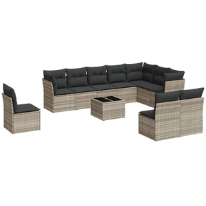 vidaXL Salon de jardin avec coussins 10 pcs gris clair résine tressée pas cher