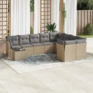 vidaXL Salon de jardin avec coussins 10 pcs beige résine tressée pas cher