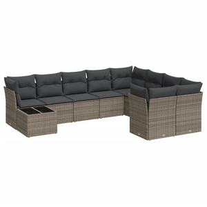 vidaXL Salon de jardin avec coussins 10 pcs gris résine tressée pas cher