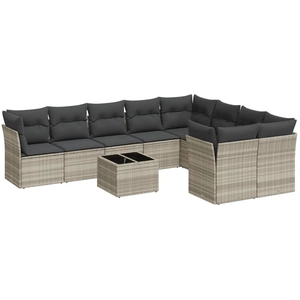vidaXL Salon de jardin avec coussins 10 pcs gris clair résine tressée pas cher