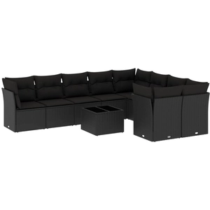 vidaXL Salon de jardin 9 pcs avec coussins noir résine tressée pas cher