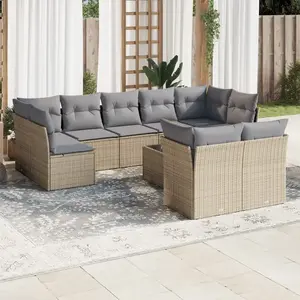 vidaXL Salon de jardin avec coussins 10 pcs beige résine tressée pas cher