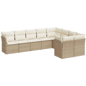 vidaXL Salon de jardin avec coussins 9 pcs beige résine tressée pas cher