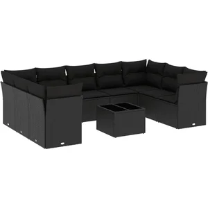 vidaXL Salon de jardin 10 pcs avec coussins noir résine tressée pas cher