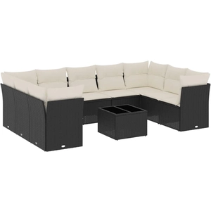 vidaXL Salon de jardin 10 pcs avec coussins noir résine tressée pas cher