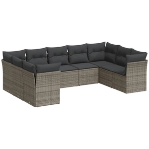 vidaXL Salon de jardin 9 pcs avec coussins gris résine tressée pas cher