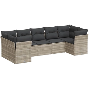 vidaXL Salon de jardin avec coussins 7 pcs gris clair résine tressée pas cher