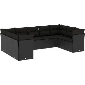vidaXL Salon de jardin 9 pcs avec coussins noir résine tressée pas cher
