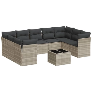 vidaXL Salon de jardin avec coussins 10 pcs gris clair résine tressée pas cher