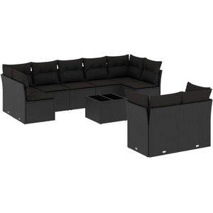 vidaXL Salon de jardin 9 pcs avec coussins noir résine tressée pas cher